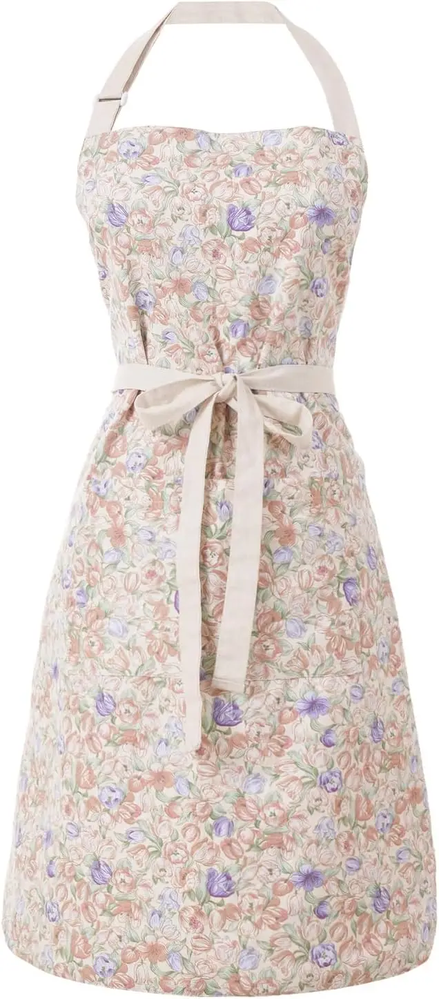 

Vintage Adjustable Kitchen Apron for Women with 2 Pockets, Ideal for Cooking and Gardening