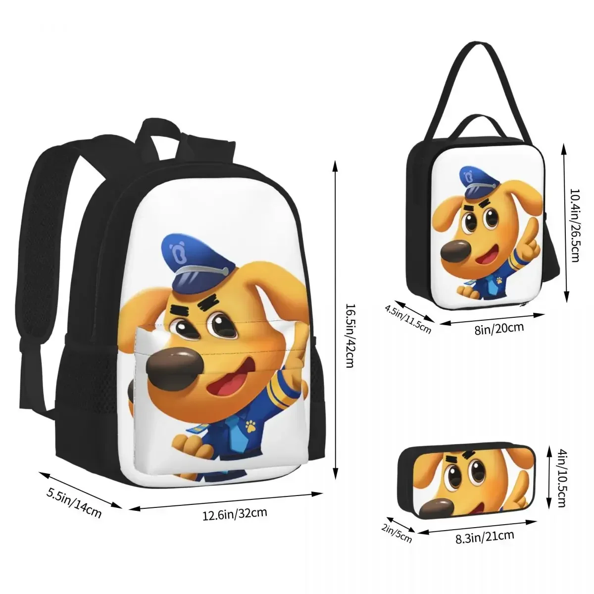 Sheriff Labrador Backpacks Boys Girls Bookbag Students School Bags Cartoon Kids Rucksack Lunch Bag Pen Bag Three-Piece Set