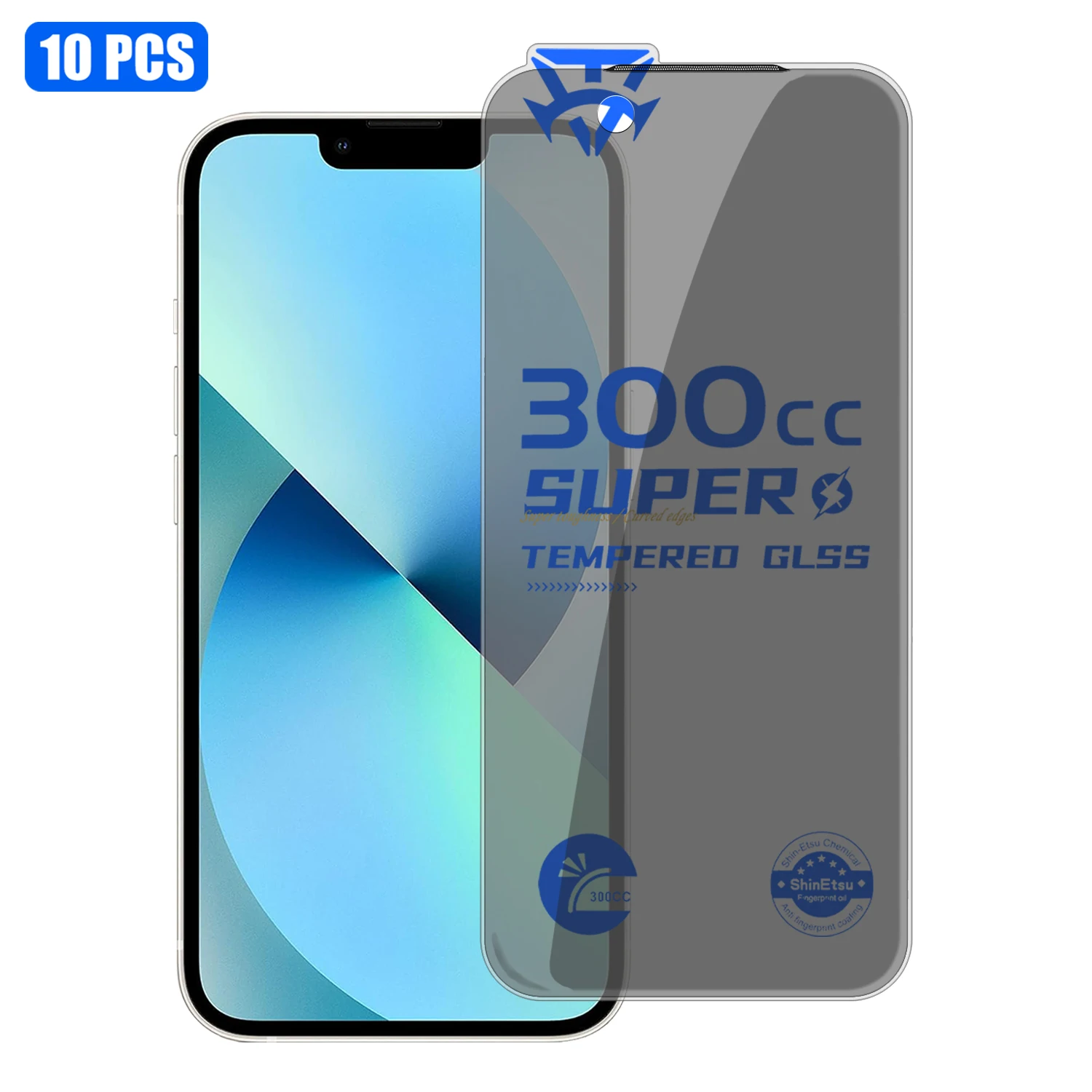 

For iPhone 13 10Pcs Tempered Glass Film 300CC Edgeless Anti-static Anti-spy Full Screen Protector - Black