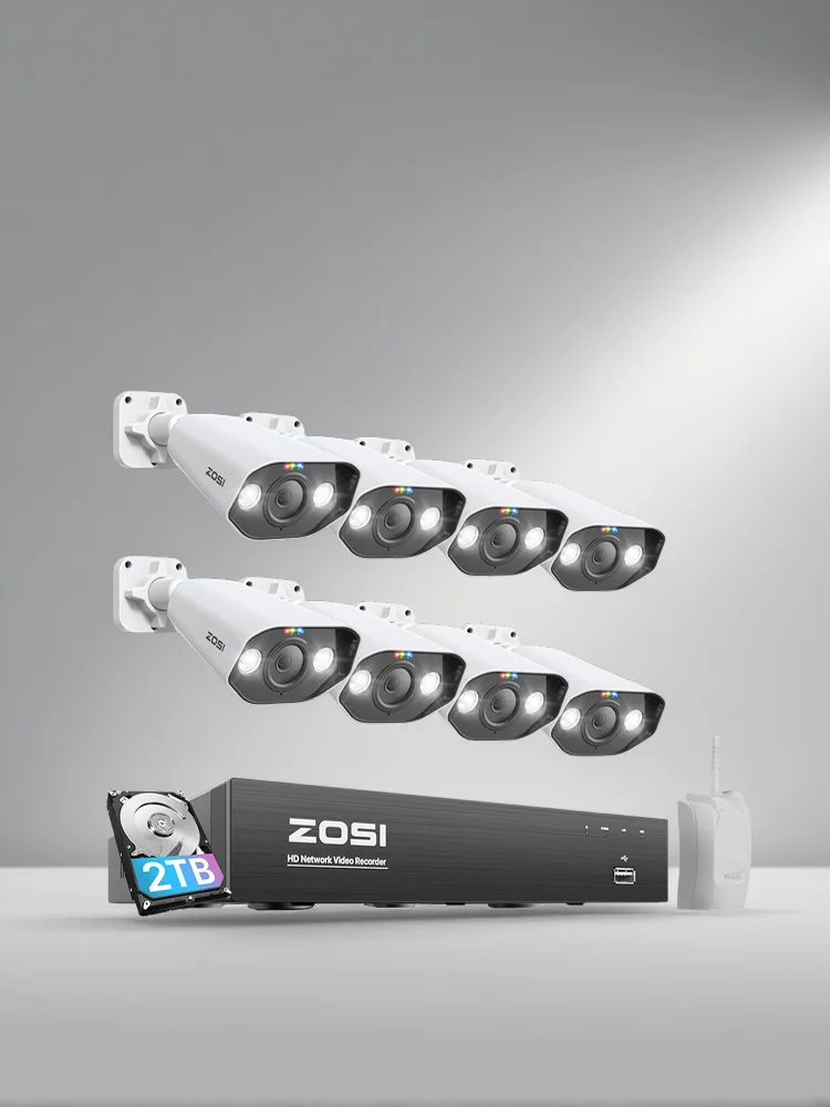 ZOSI 4K Ultra HD PoE Sicherheitskamerasystem 8MP 2-Wege-Audio Farbnachtsicht Außen- und Innenüberwachung CCTV 8 Ports 16CH NVR