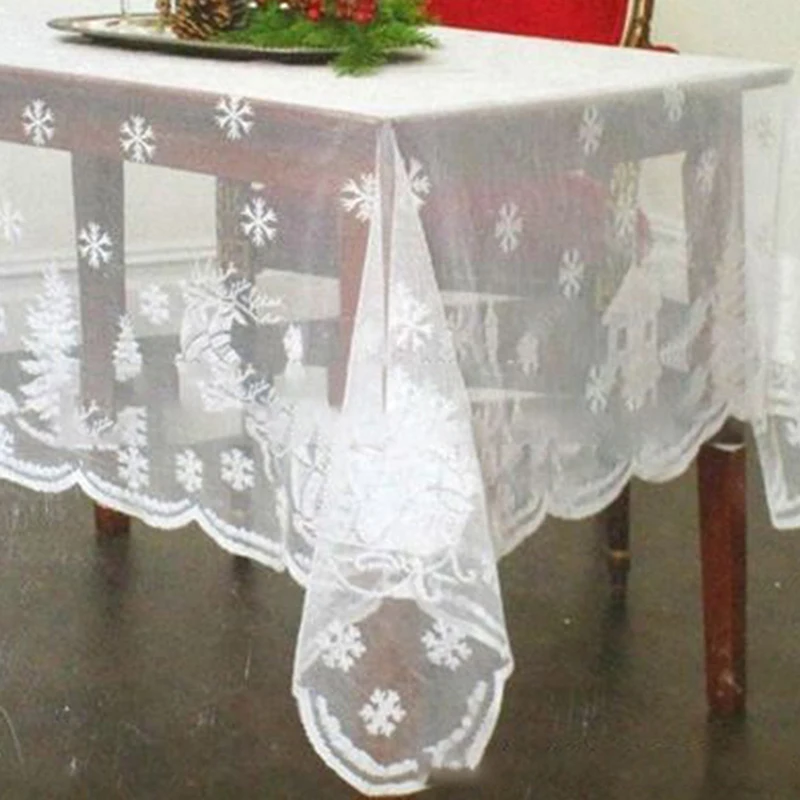 Mantel navideño de Papá Noel, muñeco de nieve, alce, bordado, fiesta de Navidad, mantel de encaje, decoraciones cuadradas para fiesta, alta calidad