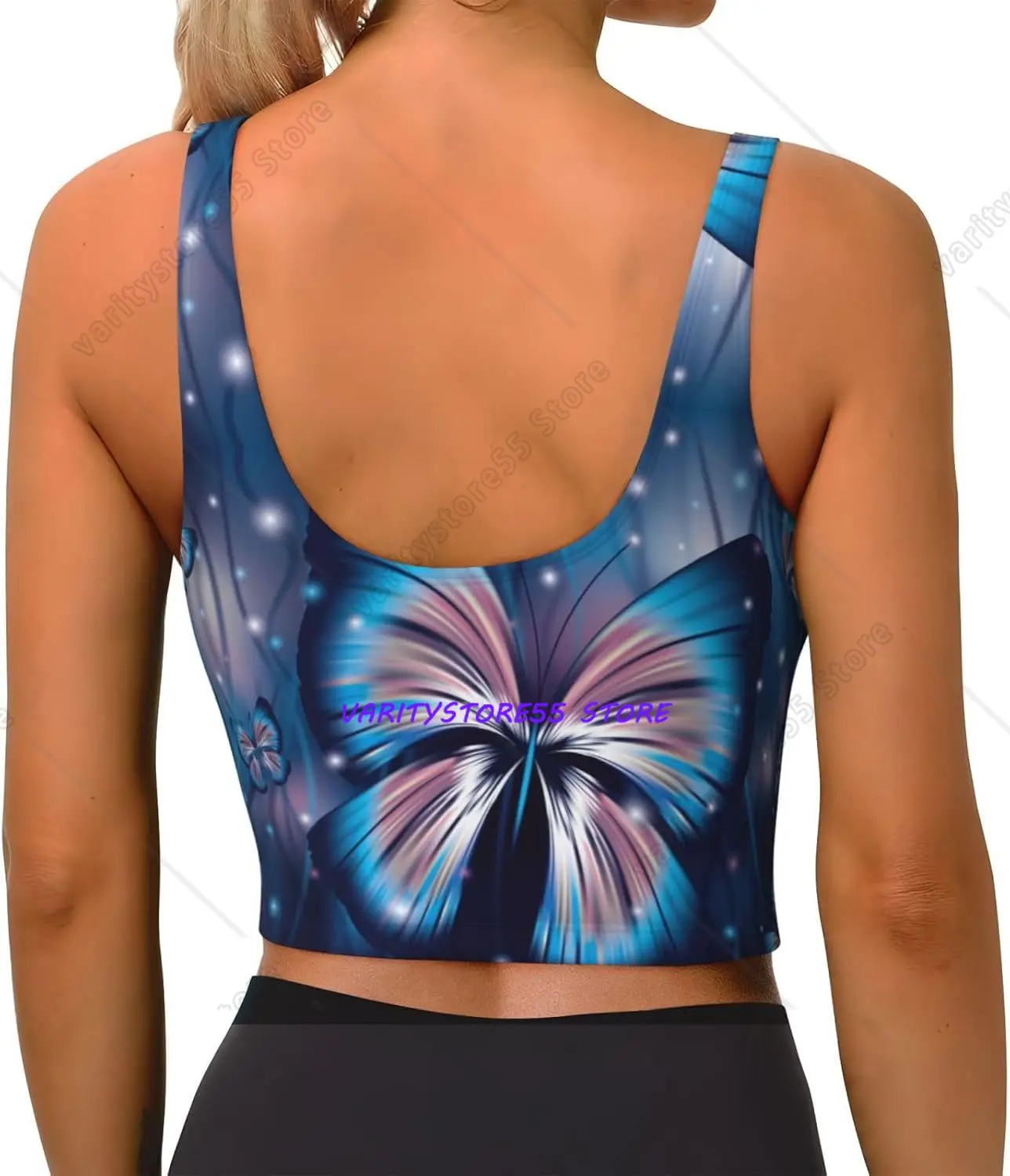 Butterfly Women's Sports Bra Yoga Crop Gym Tank Tops U Back Exercise Workout Top Removable Pads Fitness Outfit Sleeveless Shirt