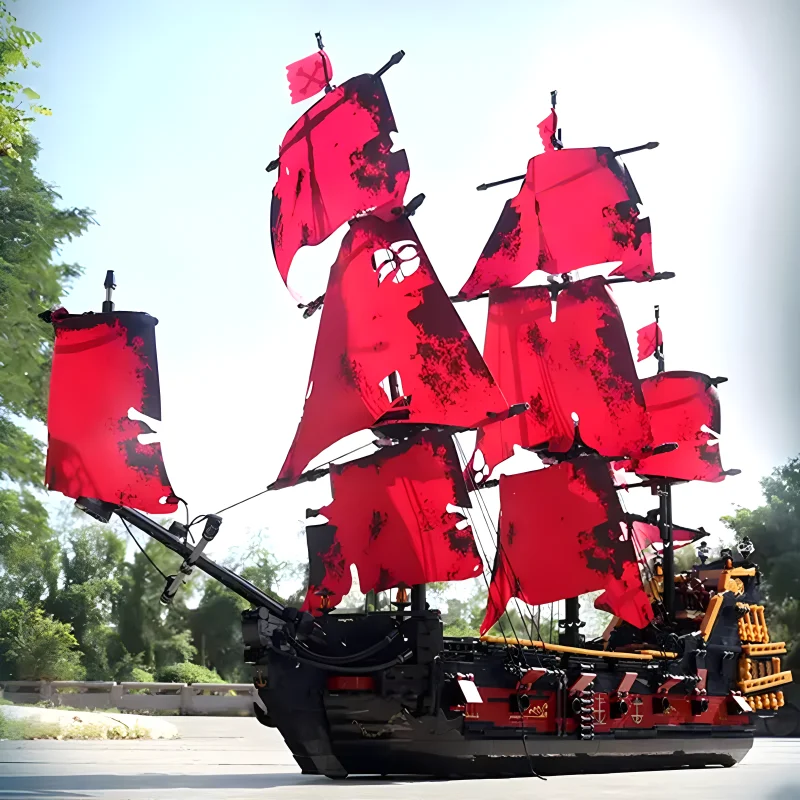 MOULD KING-bloques de construcción de Barco Pirata para niños, juguete técnico de MOC, modelo de nave roja, rompecabezas, juguetes de montaje, regalo de Navidad para niños, 13109