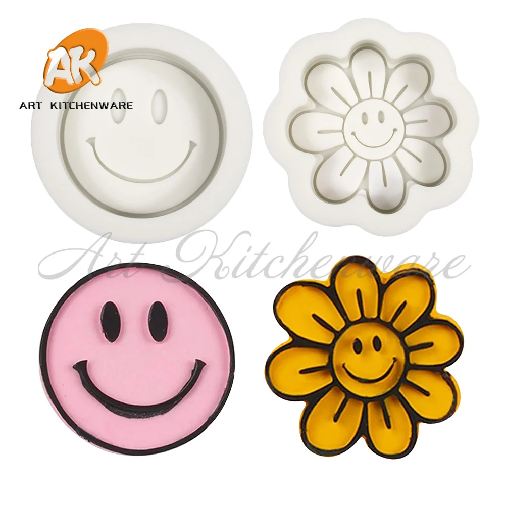 Smile Face and Flower Cake Decoration Silicone Mold Hand Made Decorating Leaves Chocolate Candy Kitchenware