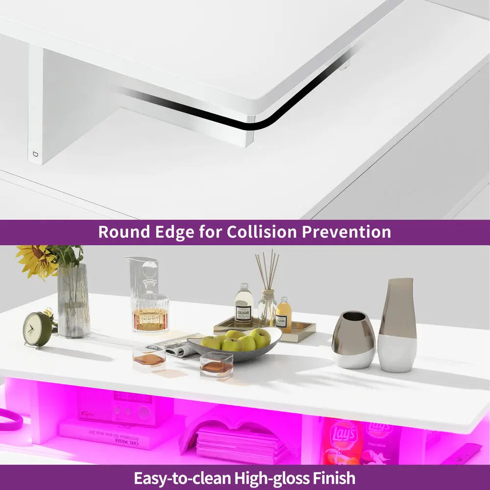 Weißer Hochglanz-Couchtisch mit LED-Licht und 4 Schubladen für das Wohnzimmer