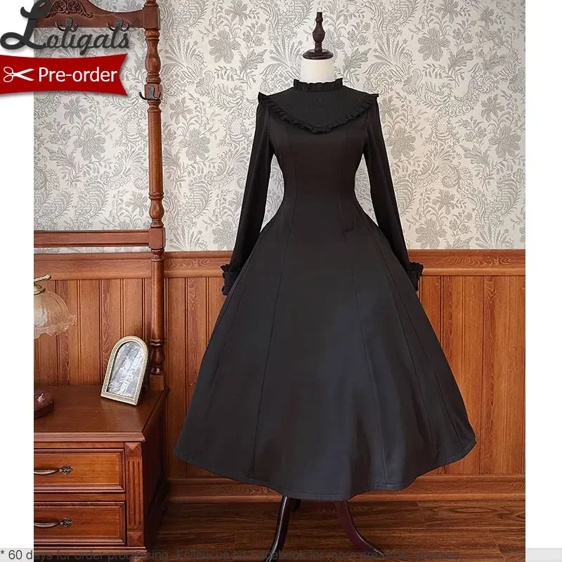 Cooles langes schwarz besticktes lolita kleid w. Cape von alice girl ~ vorbestellen