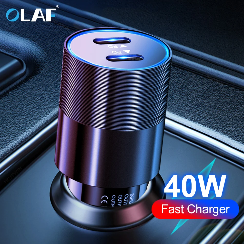 Olaf Dual USB C Fast Car Charger 40W 2 Port Type C PD Car Phone Charger for iPhone 13 12 11 Pro Max Samsung Power Adapter in Car - náhled 2