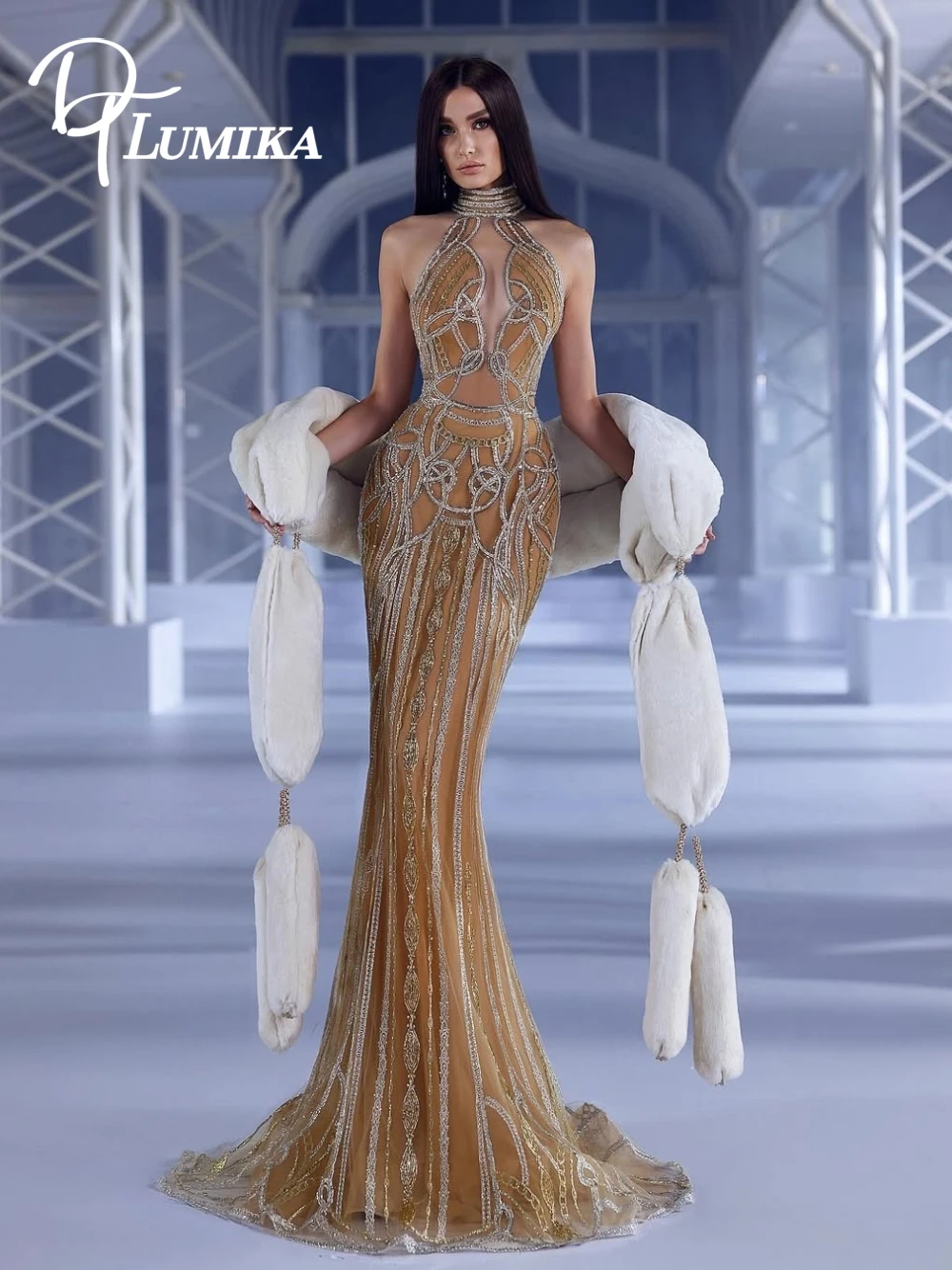 

Эксклюзивное женское вечернее платье с лямкой на шее и бисером, сексуальное иллюзионное платье русалки для выпускного вечера, индивидуальная одежда Galas, очаровательные вечерние платья без накидки