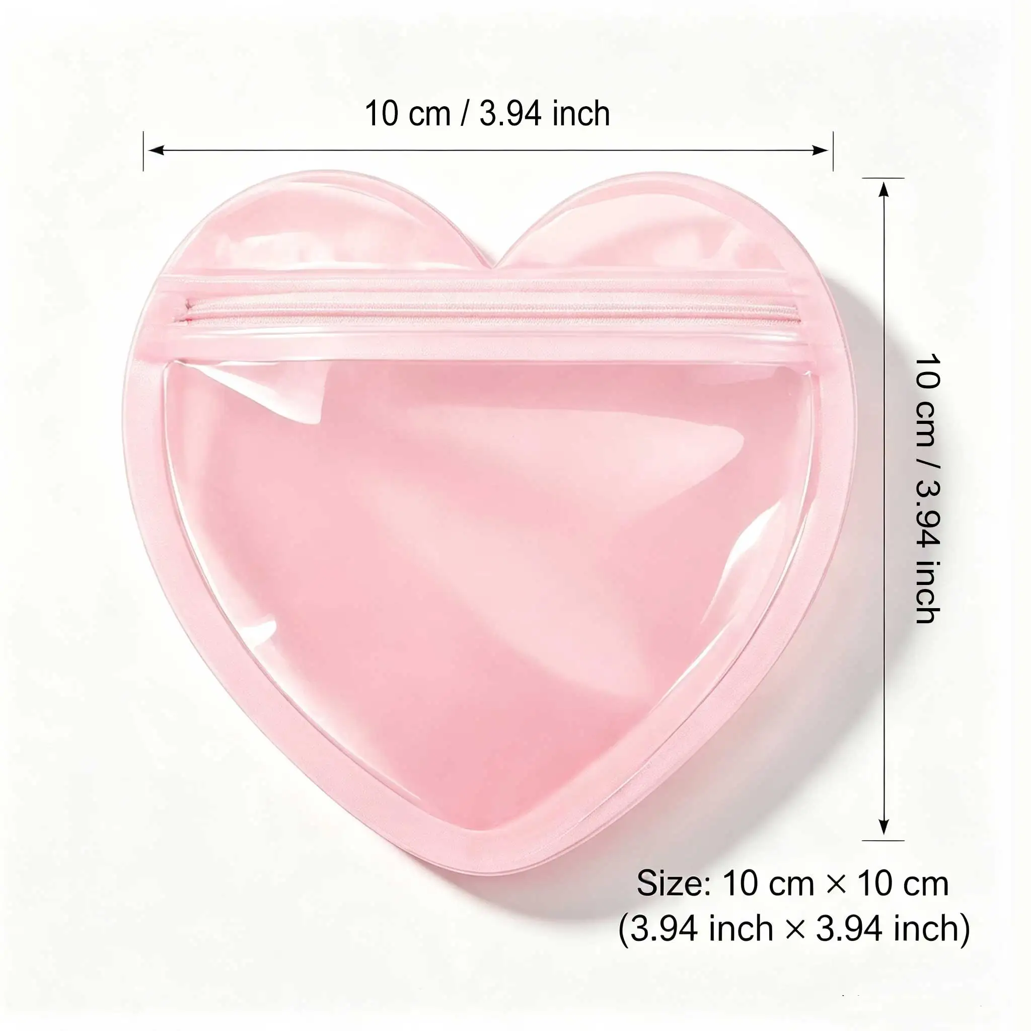 Pink Heart Clear PVC Zipper Bag Mini Transparent Storage Pouch Portable Organizer for Jewelry Candy Small Accessories GYH