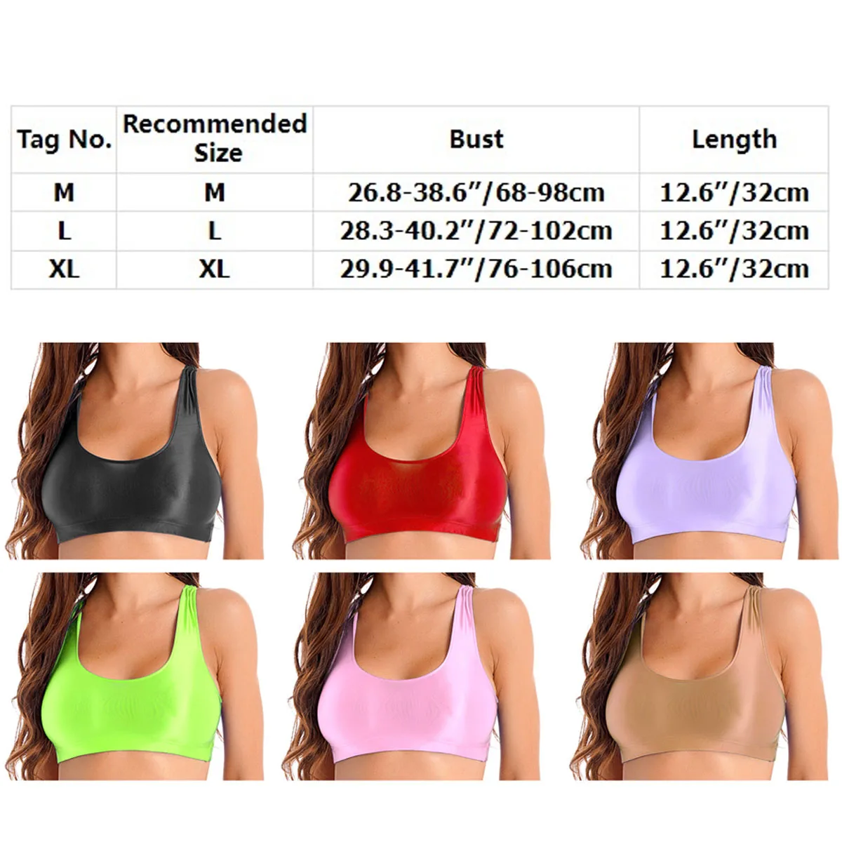 Camisetas sin mangas brillantes de aceite para mujer, ropa de baño femenina, elástica, ajustada, para Fitness, Yoga, Top corto sin mangas, ropa