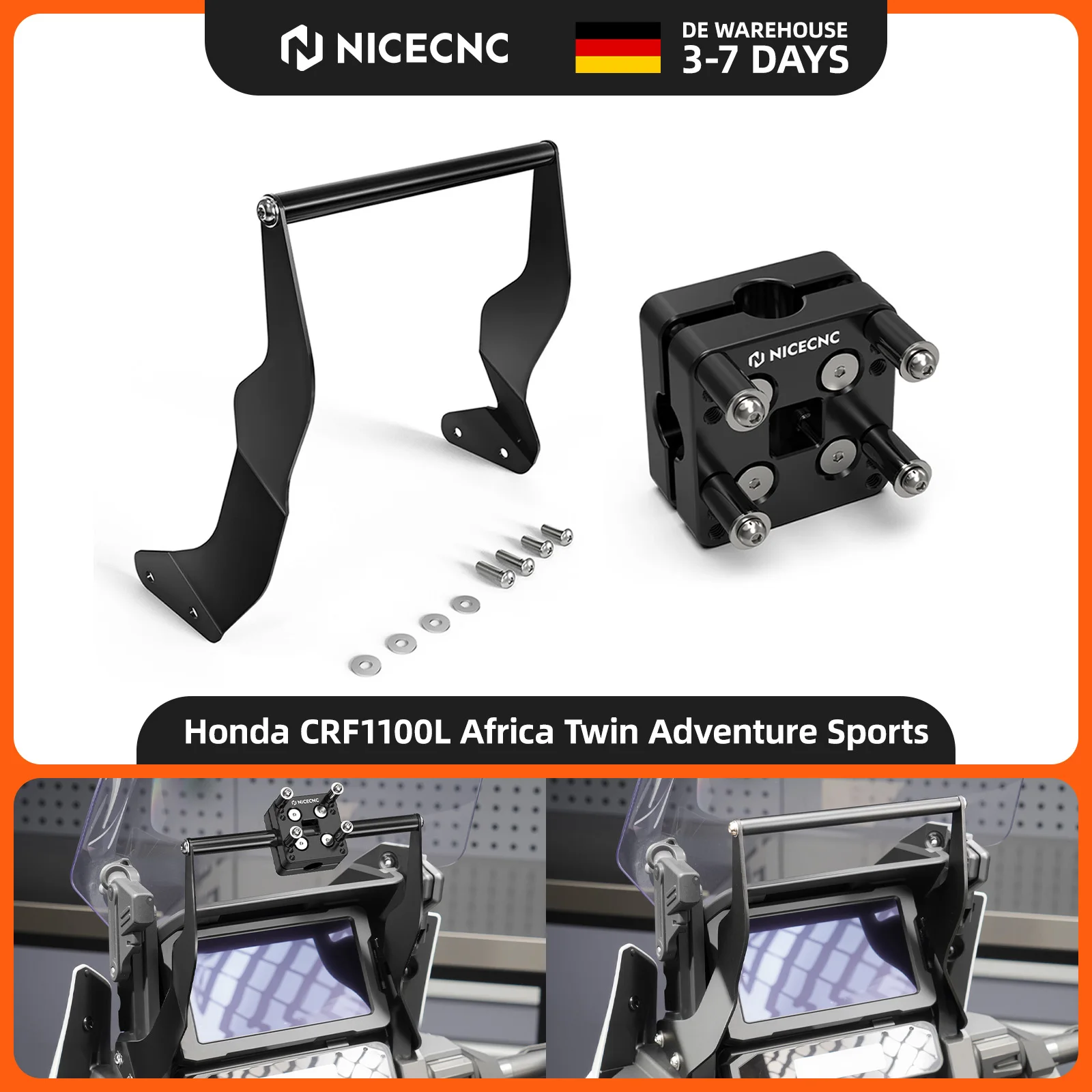 Image of 2020-2026 Für Honda CRF1100L Africa Twin Adventure Sports Africa Twin CRF1100L Navigationshalterung Garmin QuadLock Halterungen 12MM GPS-Halterung Lenkerklemme CRF1100L Africa Twin Adventure CRF1100L