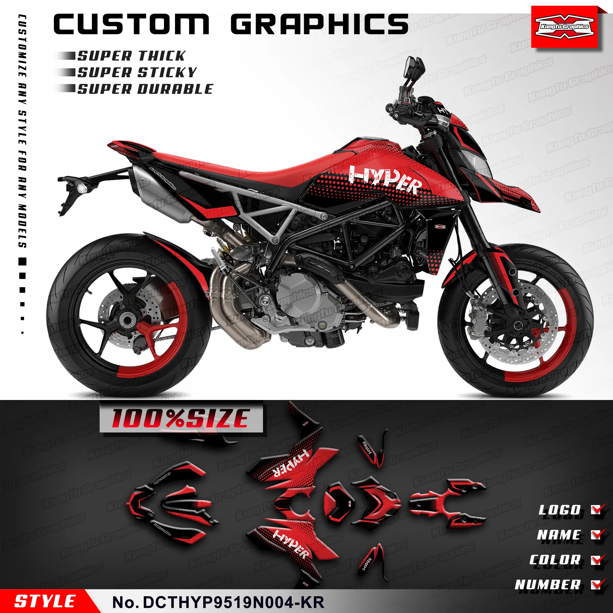 

KUNGFU GRAPHICS Custom Stickers Decals Wrap for Hypermotard 950 Hypermotard950 2019 2020 2021 2022 2023, Graphics Vinyl Wrap