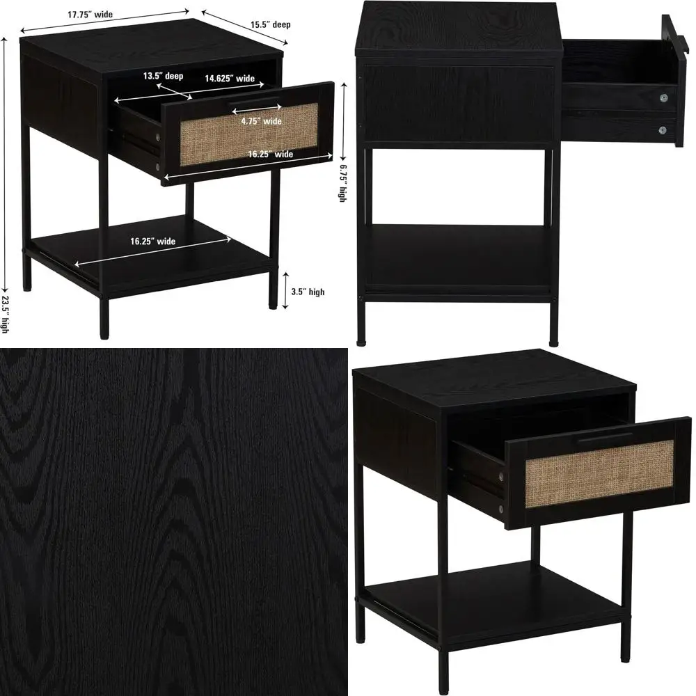 

Black Oak Woven Rattan Side Table