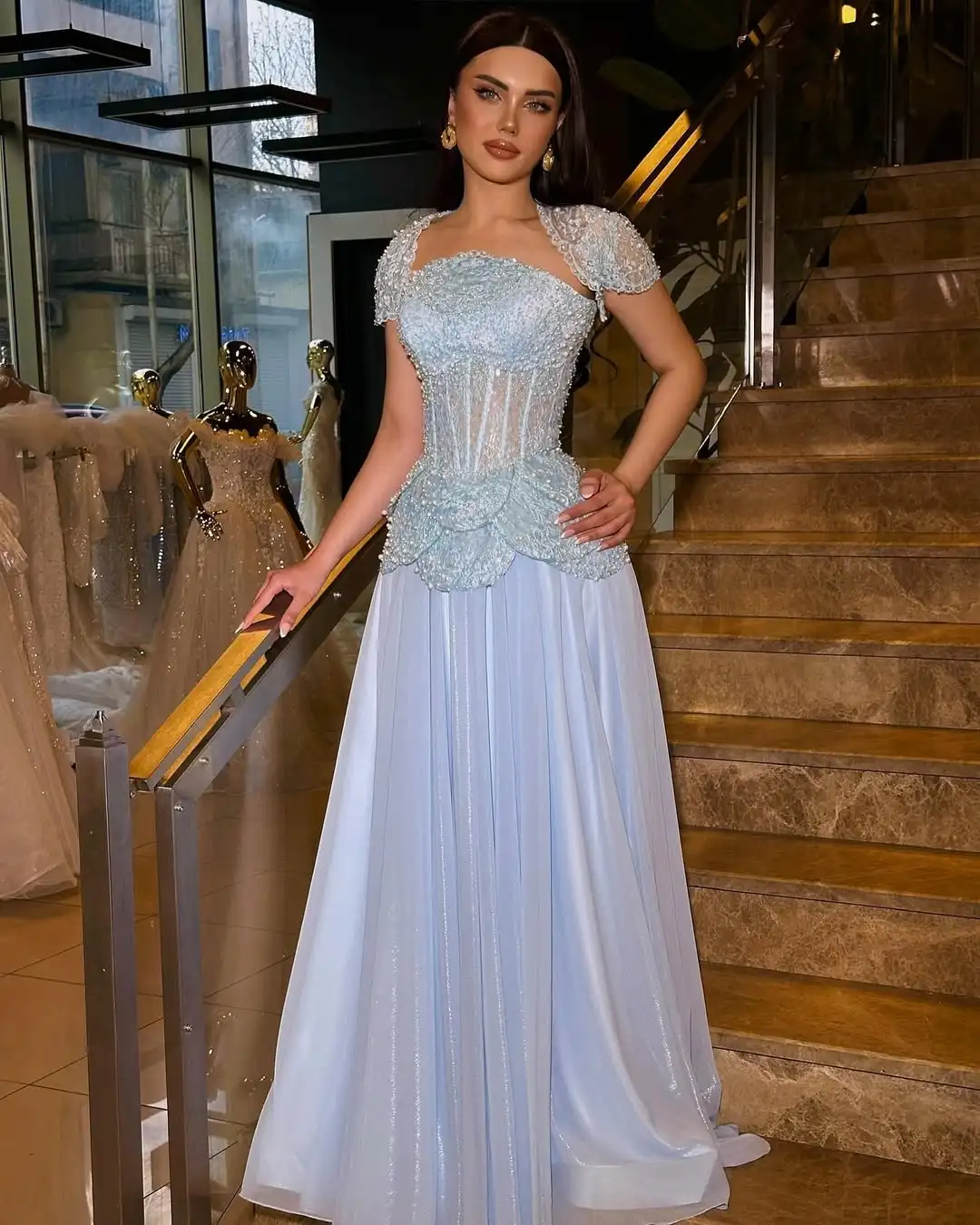 

Ofherown Роскошное кружевное вечернее платье с бисером и жемчугом, трапециевидное платье с короткими рукавами, платья для выпускного вечера, торжественное платье, платья de fiesta по индивидуальному заказу