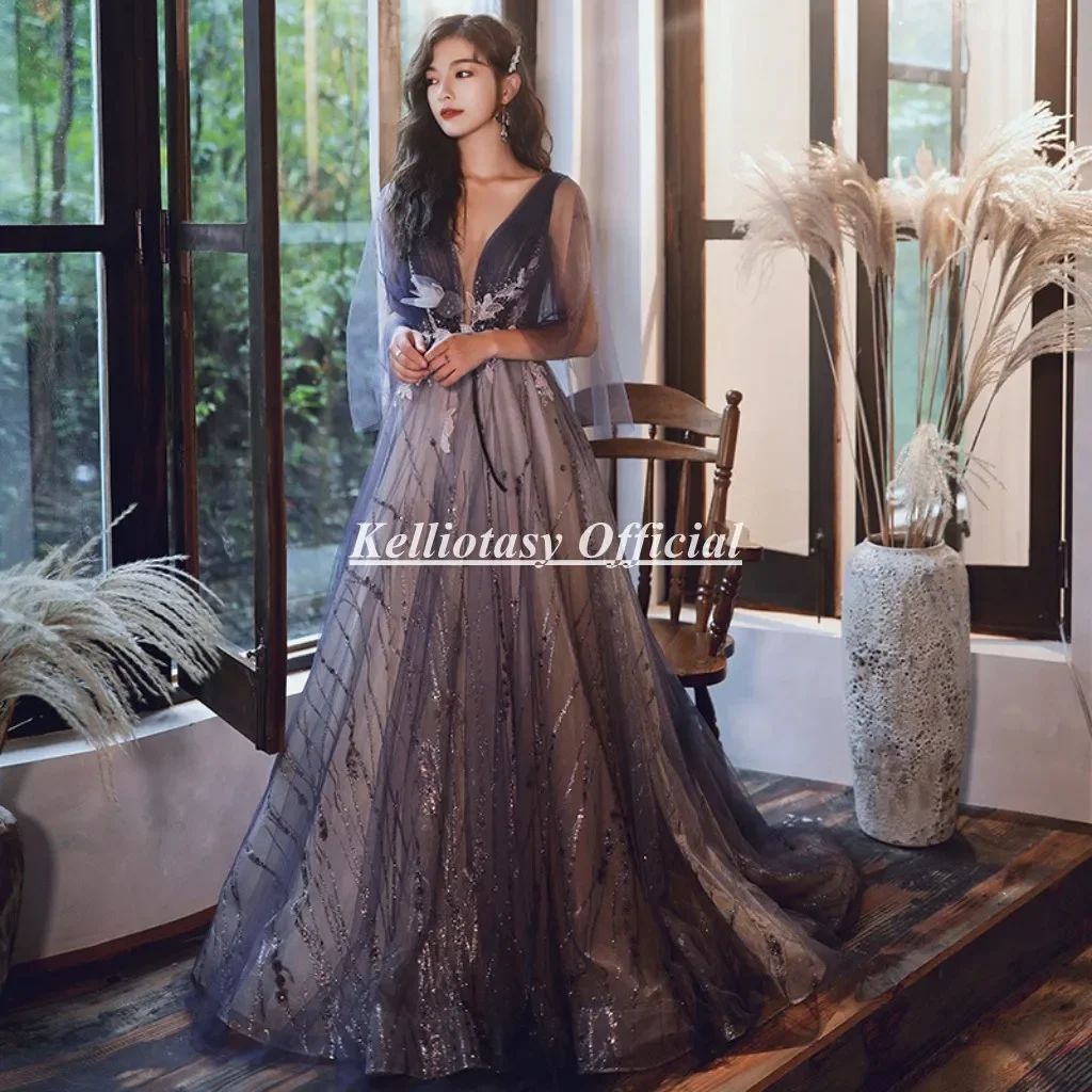 

New Design Spring Evening Dresses Vneck Fancy Fairytale Floor Length Beach Party Evening Dress For Women SWS015