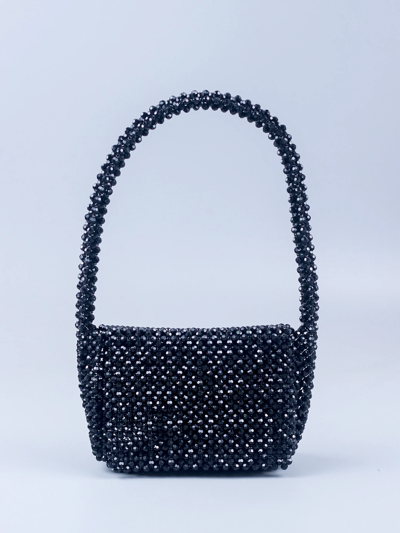 New Black Acrylic Corner Beads U-shaped Handle Women\'s Dinner Handwoven Fashion Shoulder Bag