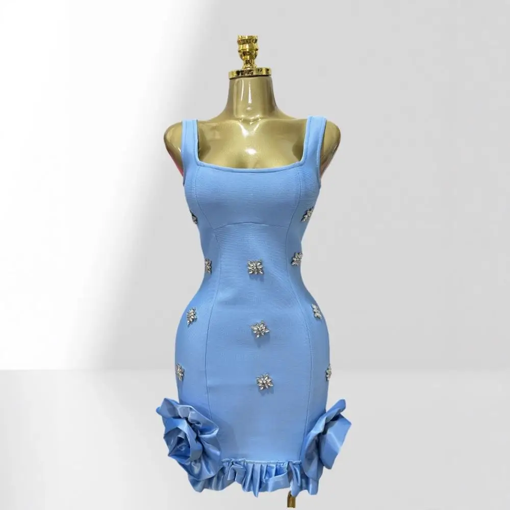   تنورة برعم زهرة الترتر ملفوفة Bodycon Svel مربوط Par Dr Faionable سترة عالية الخصر فستان علوي للنساء