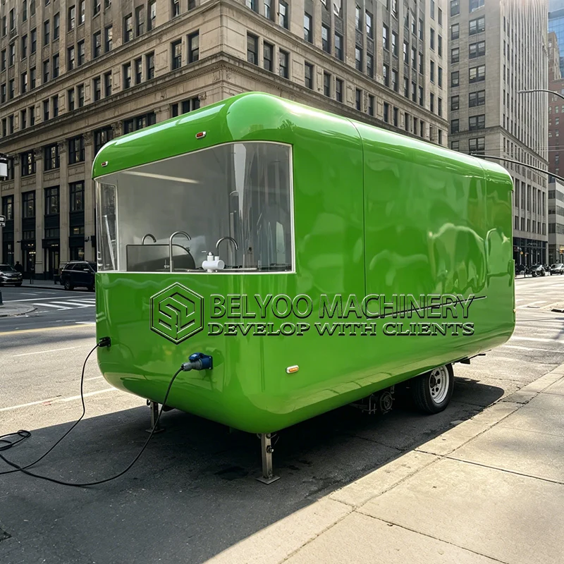 Belyoo Stainless Steel Food Trailer Outdoor Mobile Mobile Kitchen Concession Cart  for Coffee Pizza & Snack Street Business