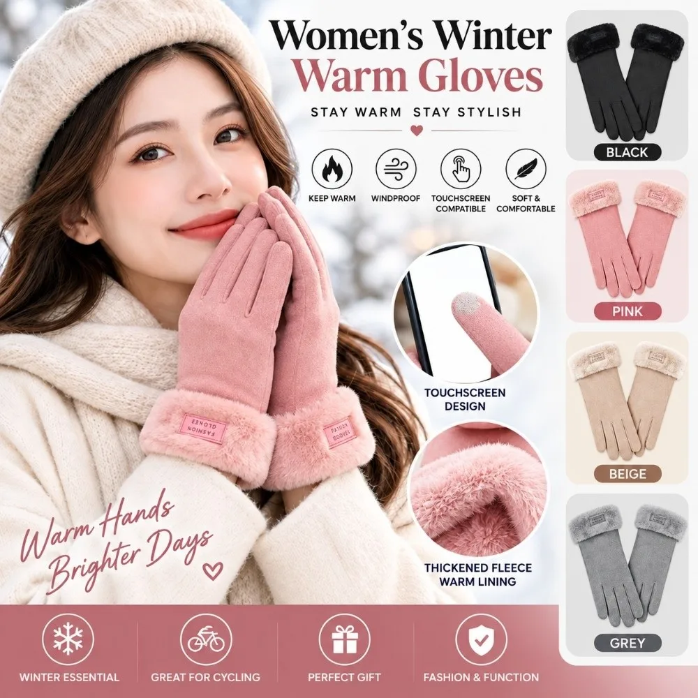 Thickened Fuzzy Cuff Warm Winter Gloves Anti Slip Windproof Sports Cycling Mittens Touchscreen Thermal Gloves Driving Activities