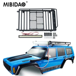 MIBIDAO Metalowy bagażnik dachowy z paskiem świetlnym LED do Axial SCX10 II 90046 I III Wrangler 1/10 RC Crawler Car Parts