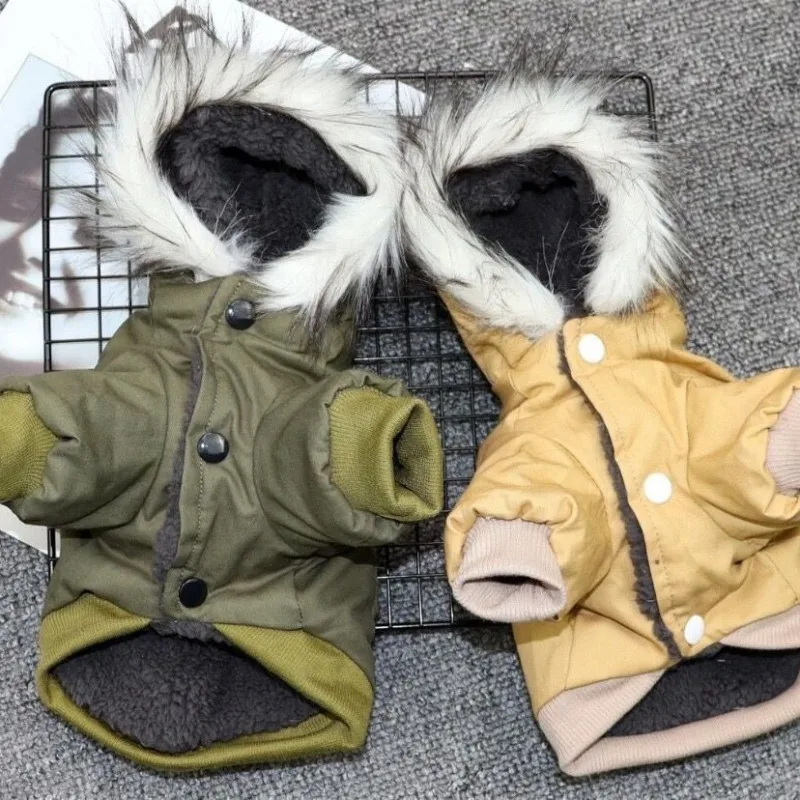 Autumn Winter Pet Dog Warm Padded Jacket Pet Winter Coat Double Fur Collar Cargo Cotton-padded Climbing Suit Puppy Supplies Coat