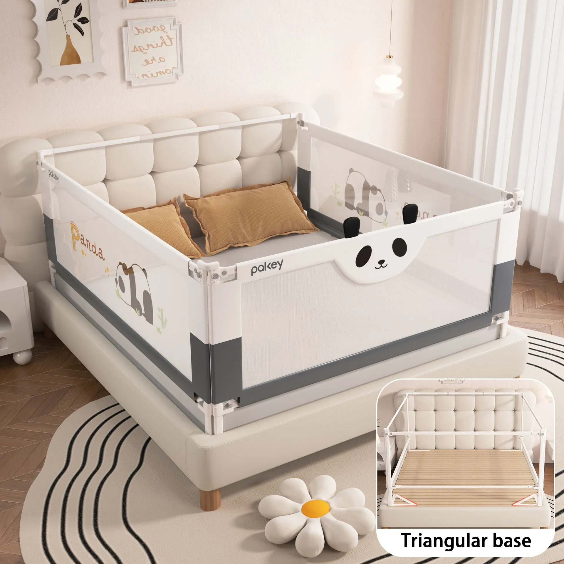 3-Sided Baby Safety Bed Rail Set, Bed Rails and Protective Bar Triangular Base, 1.5m/1.8m/2m/2.2m Combinations
