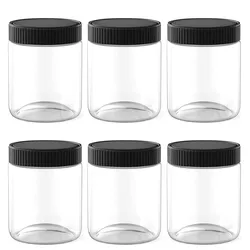 8 Oz Clear Plastic Jars with Black Lids Refillable Kitchen Storage Containers for Dry Food, Coffee, Nuts and More, 6 Pack