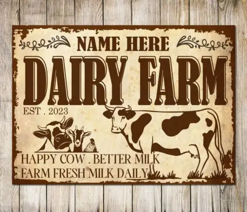 Personalised Cattle Dairy Farm Fresh Milk Classic Wall Sign Decor Metal Plaque