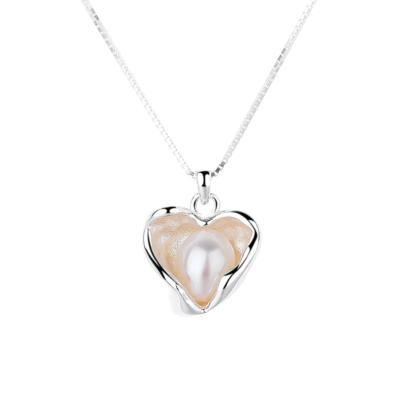 

S925 Sterling Silver Natural Freshwater Pearl Heart Necklace for Women - Sweet Romantic Pendant, Elegant Fashion Clavicle Chain
