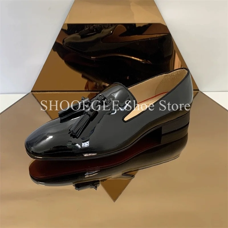 Patent Leather Black British Style Shoes Men Loafers Formal High Quality Flat Small Square Toe Summer Wedding Office Shoes