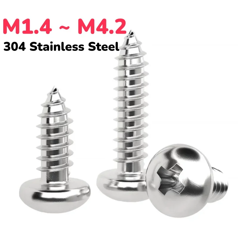 M1.4 M1.7 M2 M2.3 M2.6 M3 M4 M4.2 304 Stainless Steel Cross Recessed Round Pan Head Tapping Screws Wood Screw