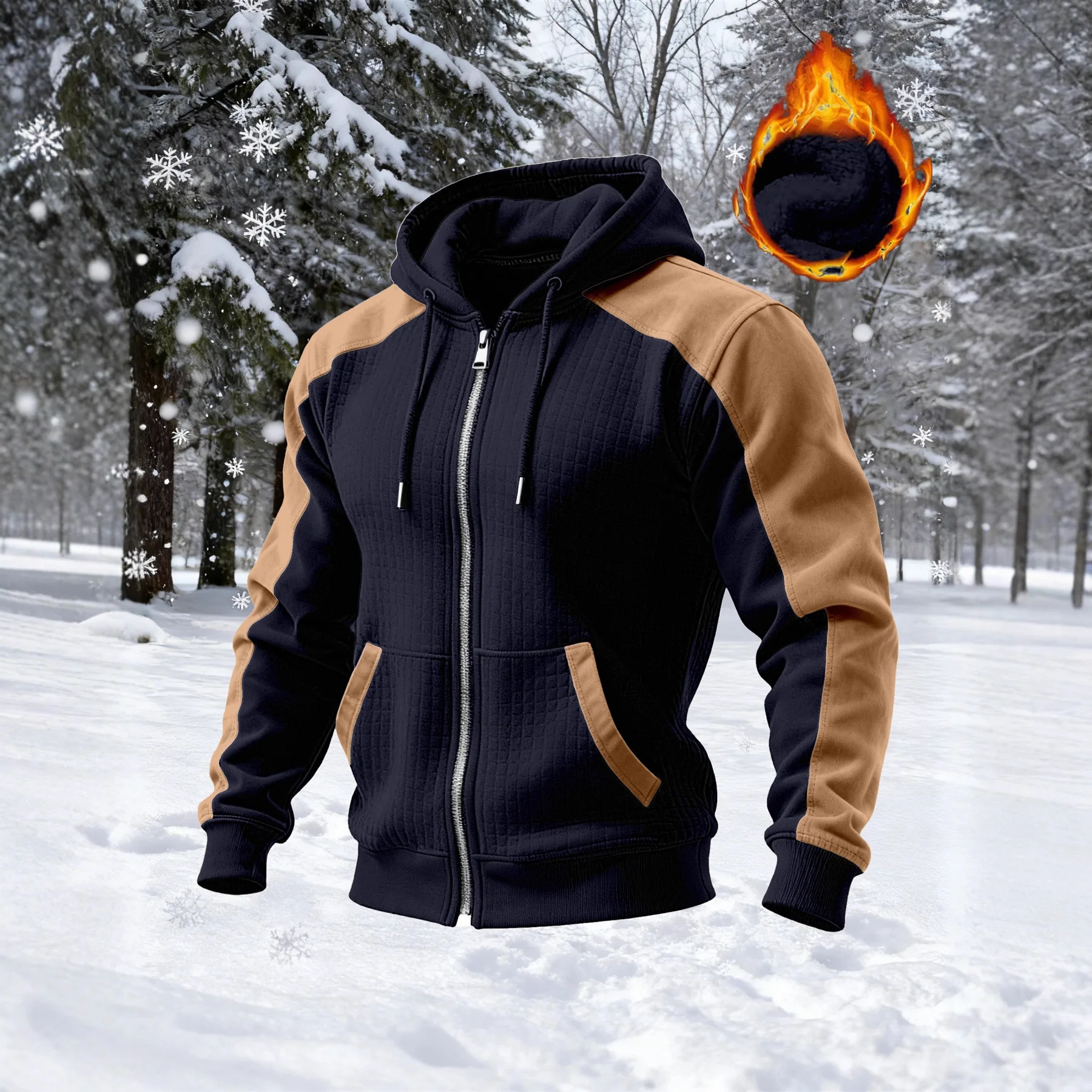 2026 New Winter and Autumn Men's Double-Layered Insulated Thick Hooded Coat, Comfortable Cardigan with Zipper Closure Jacket
