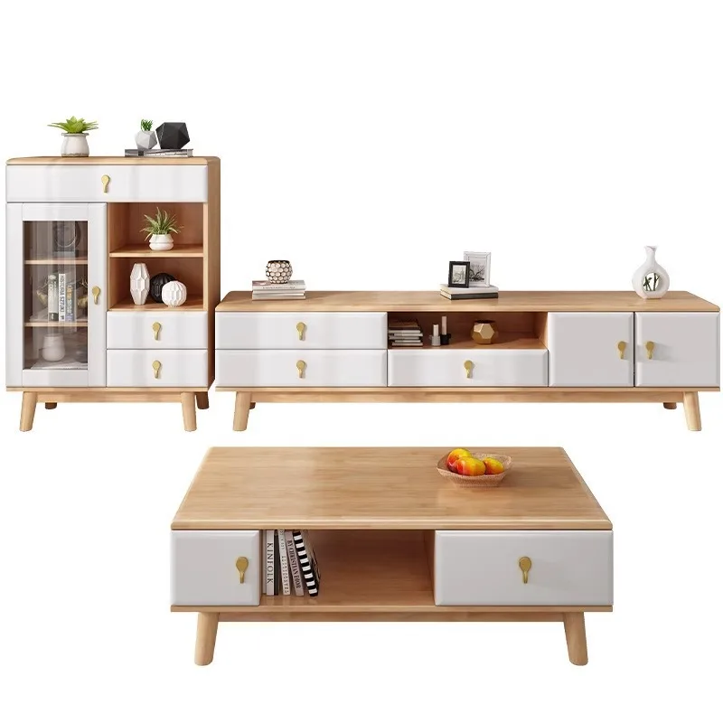 

TV cabinet coffee table combination small apartment log, living room