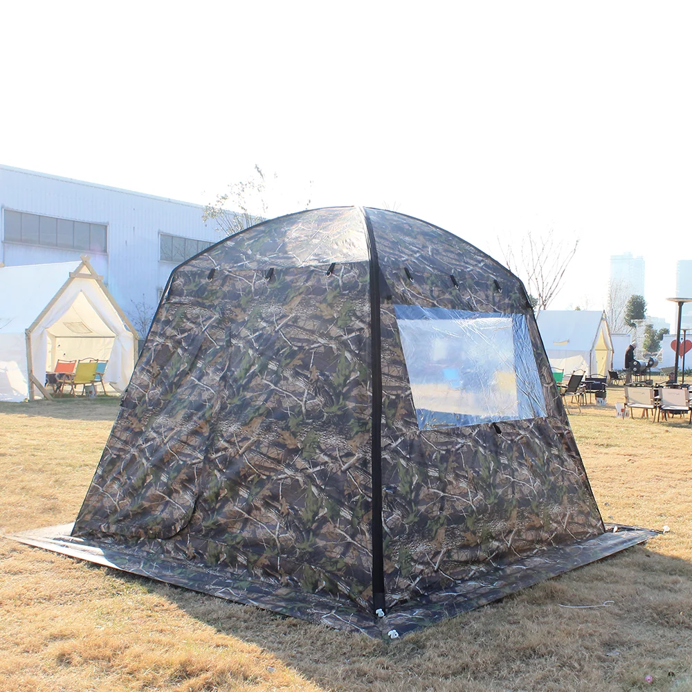 Backcountry Warmth: 4-5 Person Waterproof Portable Camouflage Oxford Non-Pop-up Sauna Tent for Chilly Nights