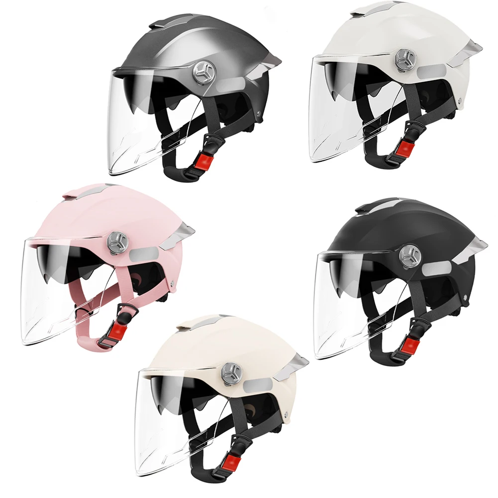 Motorcycle Open Face Half Helmet With Dual Visor Sun Shield Adjustable Quick Release Buckle Lightweight Open Face Helmet