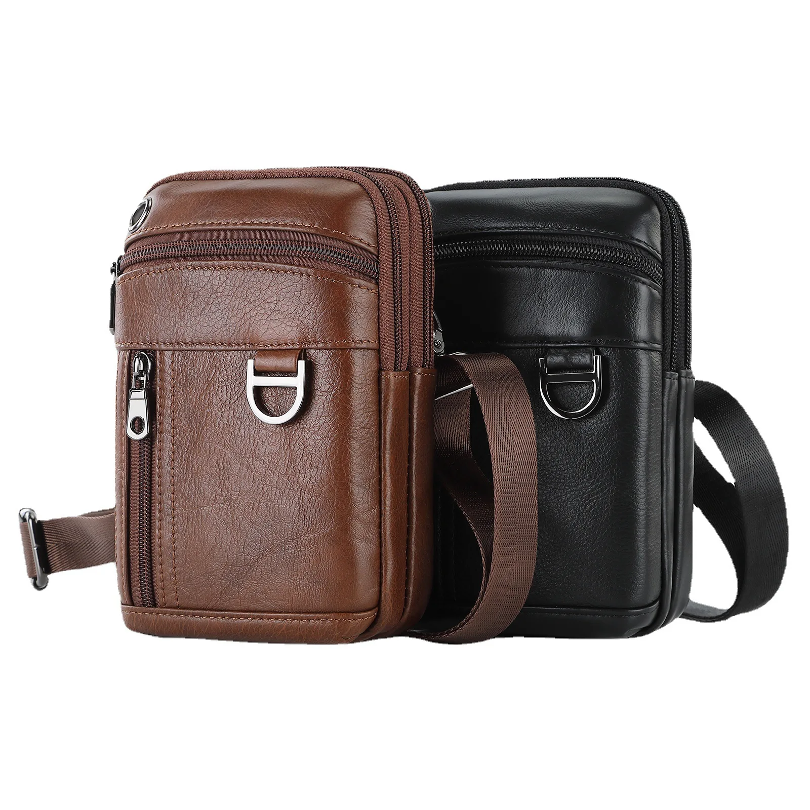 Men's crossbody shoulder bag with top layer cowhide waterproof large-capacity business phone storage single-shoulder bag
