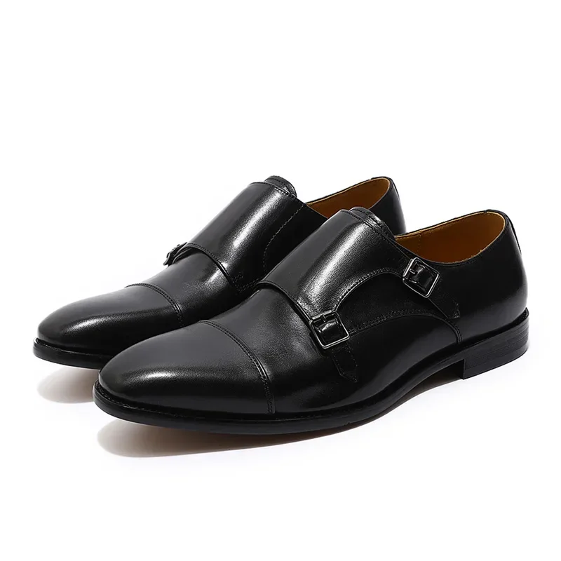 Fashion Brown Black Men Loafer Shoes Elegant Dress Formal Suit Breathable Leather Shoe No Slip Handmade Monk Nice Adult Footwear