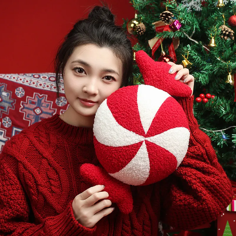 30 ~ 35 سنتيمتر الأحمر عيد الميلاد أفخم رمي وسادة محشوة لينة قصب الحلوى مصاصة وسادة أريكة كرسي الطرف الدعامة الديكور هدية #2