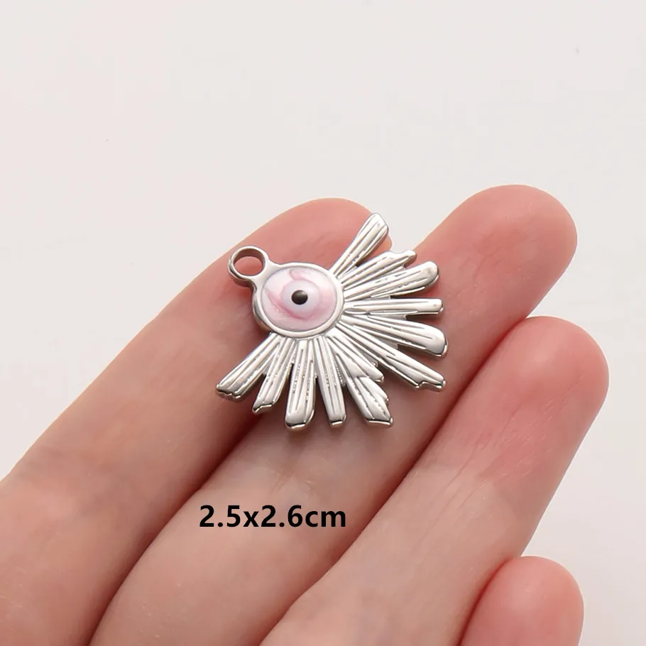 2 Stück Rosa Hot Pink Emaille Vintage Sonne Mond Stern Anhänger Edelstahl Charms für Schmuckherstellung DIY Schlüsselanhänger Charm – Detail 15