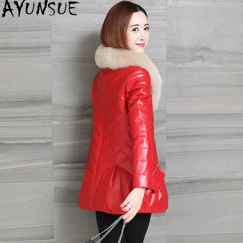 

AYUNSUE Genuine Sheepskin Jacket Fox Fur Collar Down Coats Warm Leather Jackets for Women Winter Coat Korean Veste En Cuir Femme