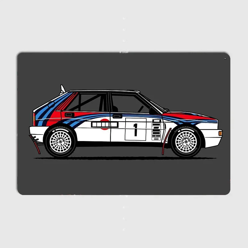 Classic Car Lancia Martini trio Delta Integrale Rally Car Retro Poster Metal Sign Garage Club Room Decor Wall Decor