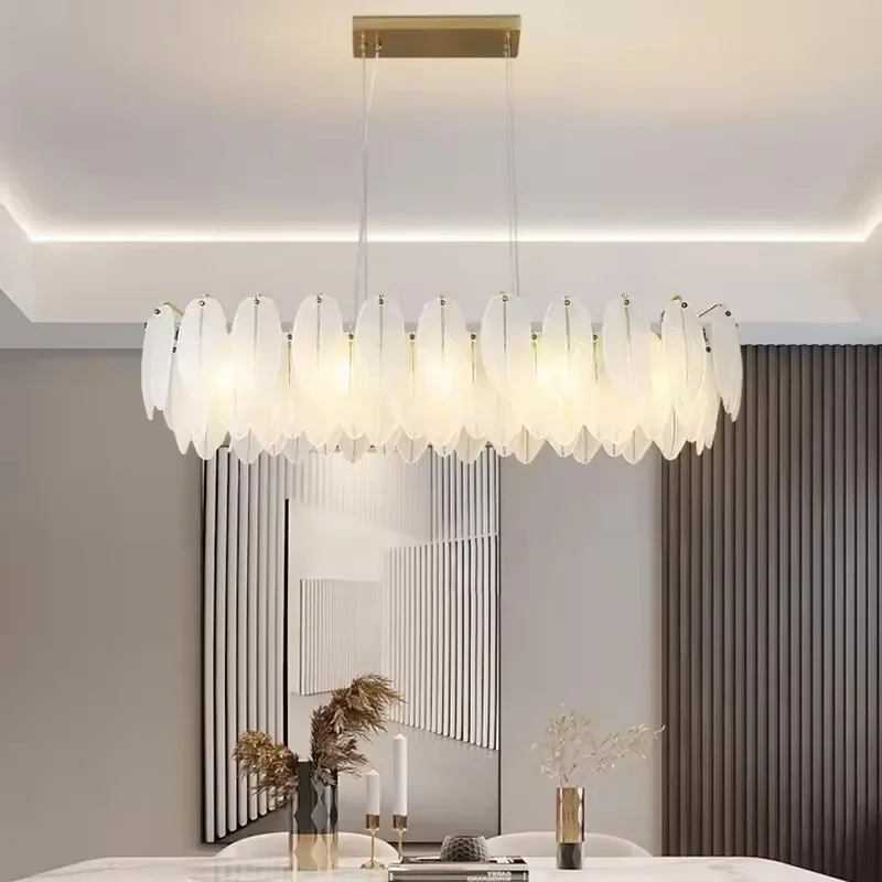 Post-modern Glass Living Room Chandelier Simple Home Use Bedroom Dining Room Crystal Lamp Feather Light Luxury Ceiling Lamps