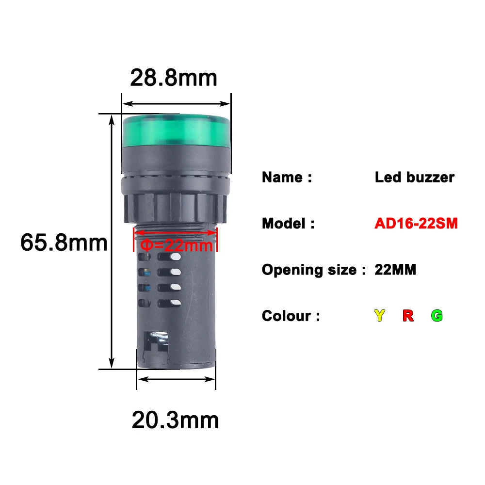 1 шт. Красочный AD16-22SM 12 В 24 В 220 В 22 мм Вспышка Световой Сигнал Красный Светодиод Активный Зуммер Индикатор Звукового Сигнала Красный Зеленый Желтый