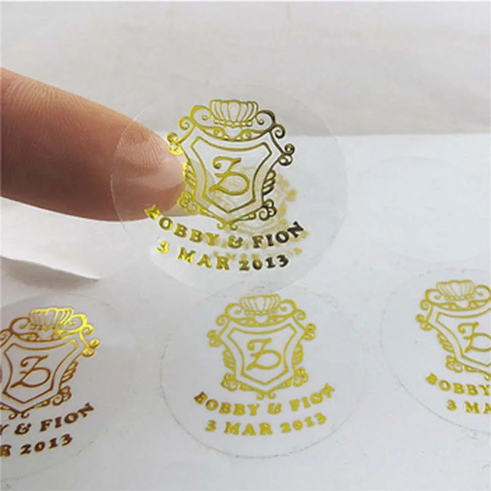 Custom logo printing adhesive waterproof gold foil clear vinyl logo label transparent stickers for packaging, sliver PVC sticker