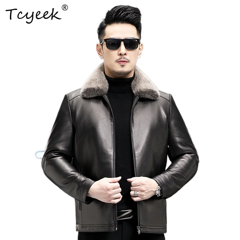 

Tcyeek из козьей кожи, осенне-зимняя мужская куртка со съемной цельной норковой внутренней подкладкой Jaquetas Masculino 가죽자켓