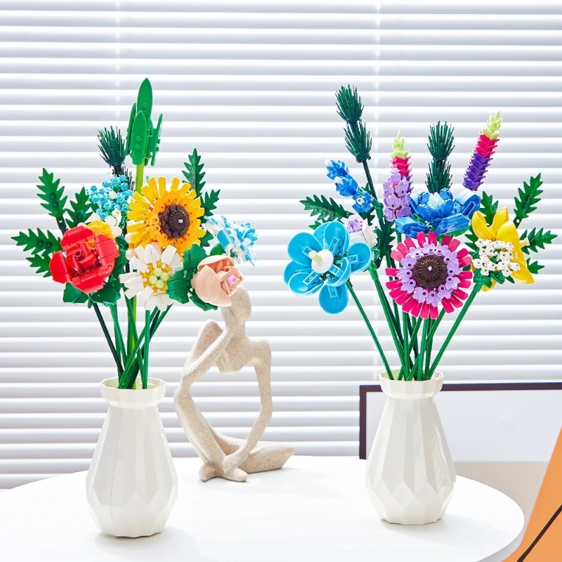 

Rose, sunflower vase, plant potted plant, children's educational building block toys