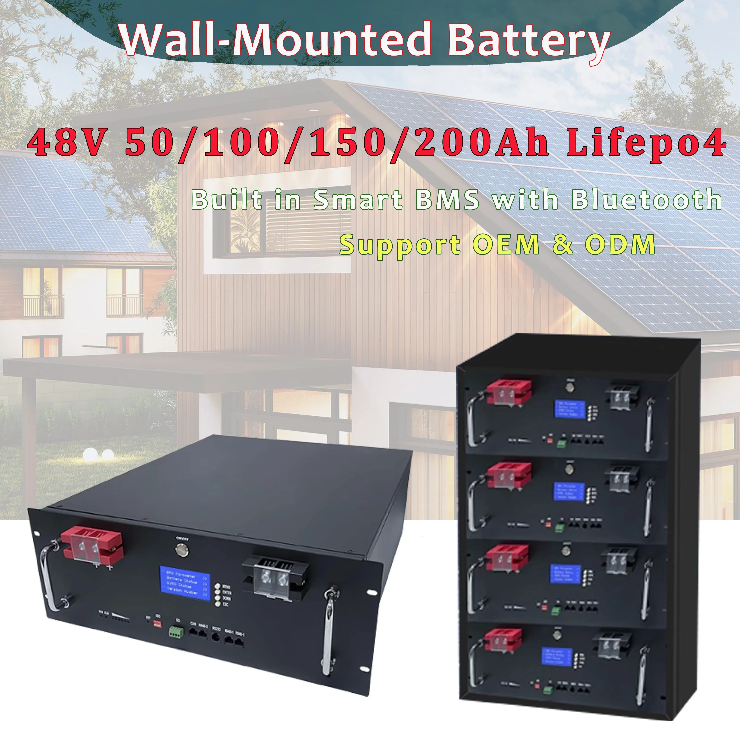 Wall Mounted LifePO4 Lithium Iron Phosphate Battery 5KW 10KW  48V 50Ah 100Ah 150Ah 200Ah Solar Energy Storage