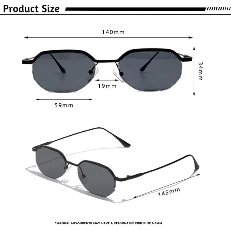 HBK Retro-Sonnenbrille für Herren, polygonal, Punk, kleine Halbrahmen-Sonnenbrille für Damen, Geschäftsreisen, Party, Brillen, Sommerstil – Detail 4