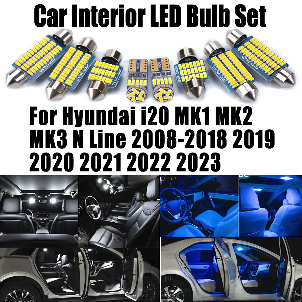 

For Hyundai i20 MK1 MK2 MK3 N Line 2008-2018 2019 2020 2021 2022 2023 LED Bulbs Interior Map Light Kit Canbus License Plate Lamp