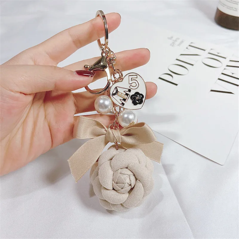 Luxury Heart Camellia Bow Tie Car Key Chains Women Bag Handbag Pendants Keychain Gift Jewelry